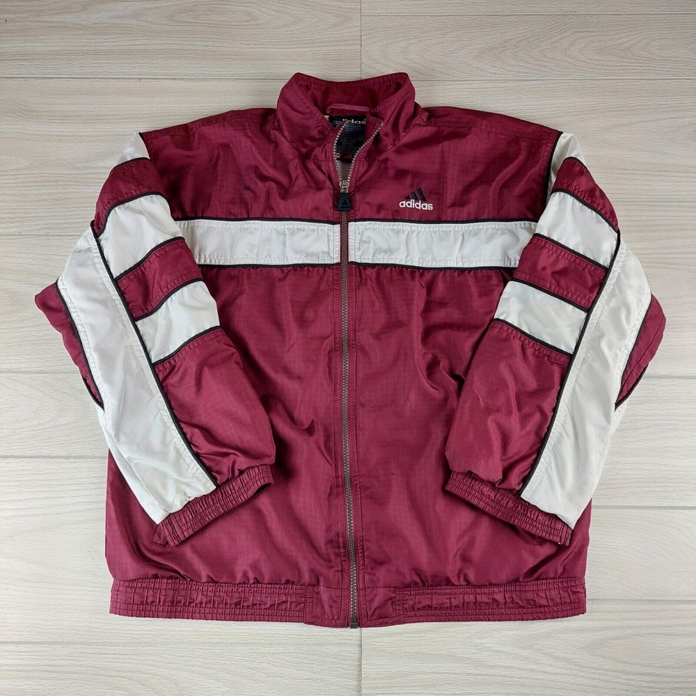 Vintage‎ Classic Adidas Windbreaker Track Jacket Women's XL Burgundy White Lined